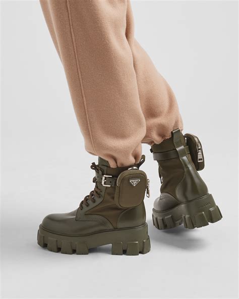 prada leather and neoprene boots|Prada combat boots with pouch.